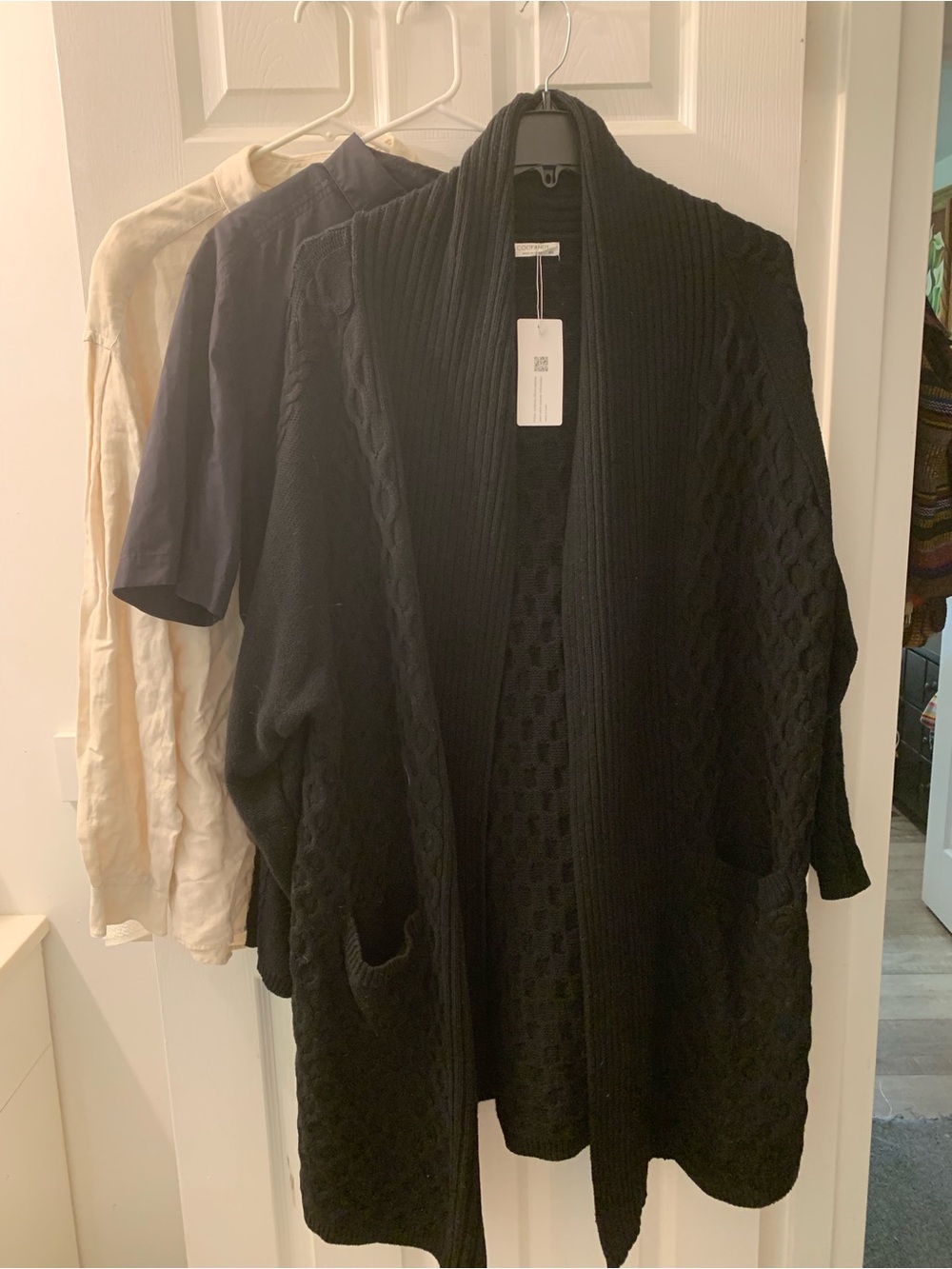 Perry Ellis Black Open-Front Cable Knit Cardigan